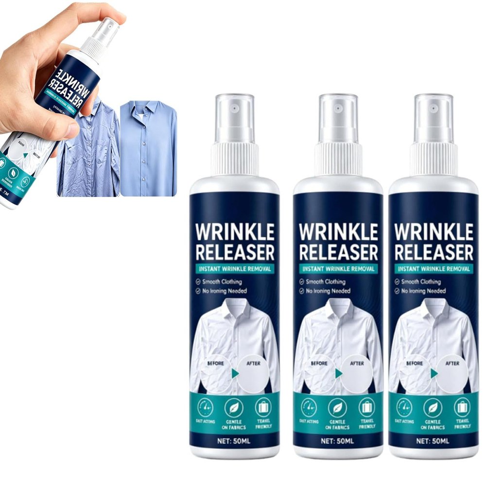 Instant Wrinkle Releaser Spray Smooths Creases In Seconds, No Iron, Travel-Ready, Static-Free & Fresh, Quick-Dry Fabric Wrinkle Remover & Static Eliminator For Clothes, Delicate Fabrics (3PC)