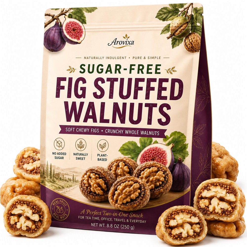 Sugar-Free Fig Stuffed Walnuts, Whole Fruit & Nut Snack, 8.8 oz (1)