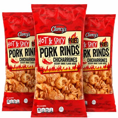 3 Pack Hot Spicy Pork Rinds Chicharrones 5 Oz Keto Snack Crunchy Cracklins!