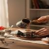 SODEF Personalized Copper Turkish Coffee Cup Set - Erzincan Enamel Art - Single Person Tray, Pot, Sweet Dish - 37cl - Multicolor view 1
