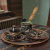 SODEF Personalized Copper Turkish Coffee Cup Set - Erzincan Enamel Art - Single Person Tray, Pot, Sweet Dish - 37cl - Multicolor view 3