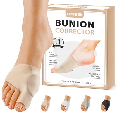 TPVEEN Bunion Corrector Relief Sleeve,Toe Socks for Hallux Valgus,Anti Slip Gel Cushion Pads,Big Toe Alignment Relief,Bunion Pain for Men & Women. (Small: Women(4.5-7), Beige)