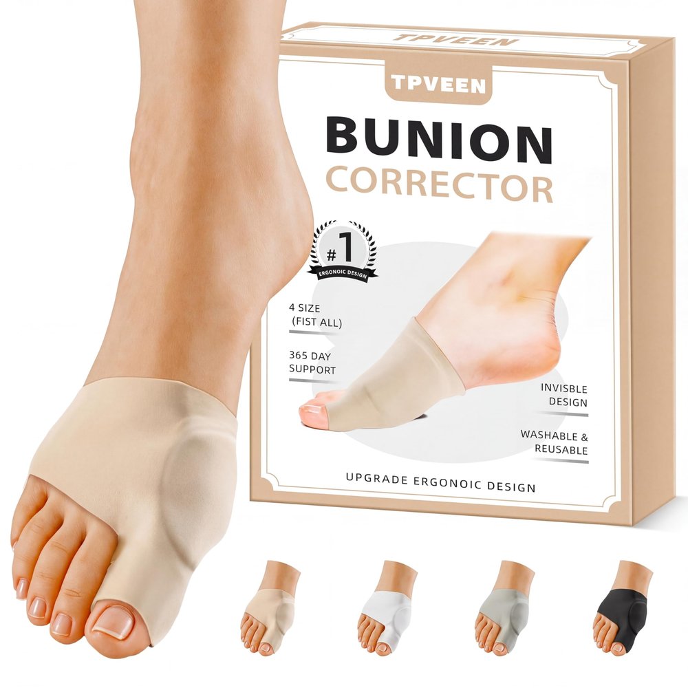 TPVEEN Bunion Corrector Relief Sleeve,Toe Socks for Hallux Valgus,Anti Slip Gel Cushion Pads,Big Toe Alignment Relief,Bunion Pain for Men & Women. (Small: Women(4.5-7), Beige)