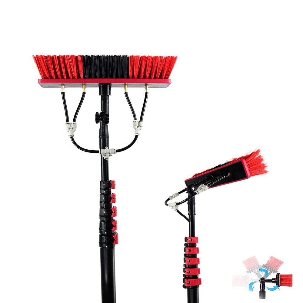 UBNMIUBV 24Ft Telescopic Window Cleaning Pole with Water Fed Brush - Extendable Kit for Solar Panel & Conservatory Roof Cleaning Ideal for Easy Reach & Streak-Free Shine,30cm Brush Head-1 g