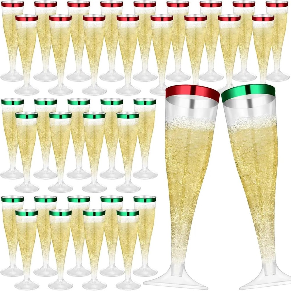 HongJP Disposable Champagne Flutes 36 Pcs 4.5oz Clear Disposable Plastic Champagne Flutes for Wedding Holiday Birthday Party