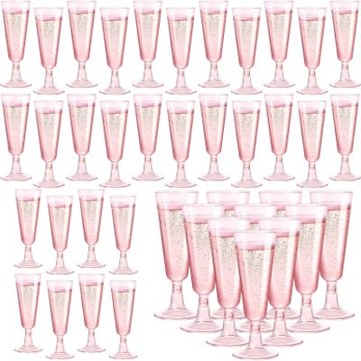 HongJP Disposable Champagne Flutes 40 Pcs 5oz Pink Disposable Plastic Champagne Flutes, Ideal for Wedding Birthday Bridal Shower Party