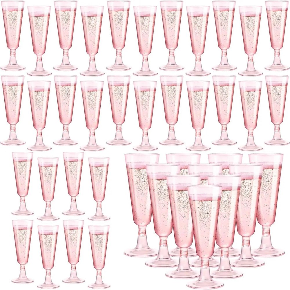 HongJP Disposable Champagne Flutes 40 Pcs 5oz Pink Disposable Plastic Champagne Flutes, Ideal for Wedding Birthday Bridal Shower Party