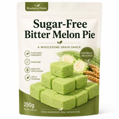 Sugar-Free Bitter Melon Pie, Whole Grain Snack Cubes, Soft Plant-Based Grain Snack, Ready-to-Eat Vegetable & Grain Pastry, Naturally Delicious, 250g Resealable Bag (250g, Bitter Melon)