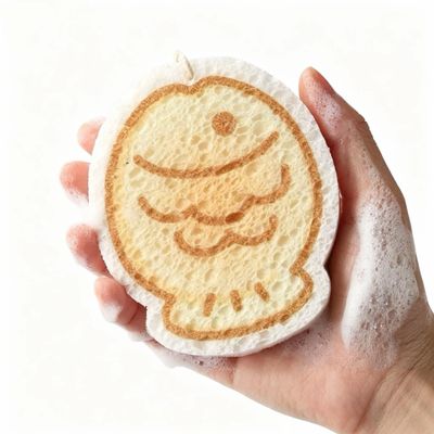 Cute Taiyaki Shape Compressed Dishwashing Sponge, Cartoon Kitchen Cleaning Sponge, Super Absorbent Eco-Friendly Cellulose Scrubber