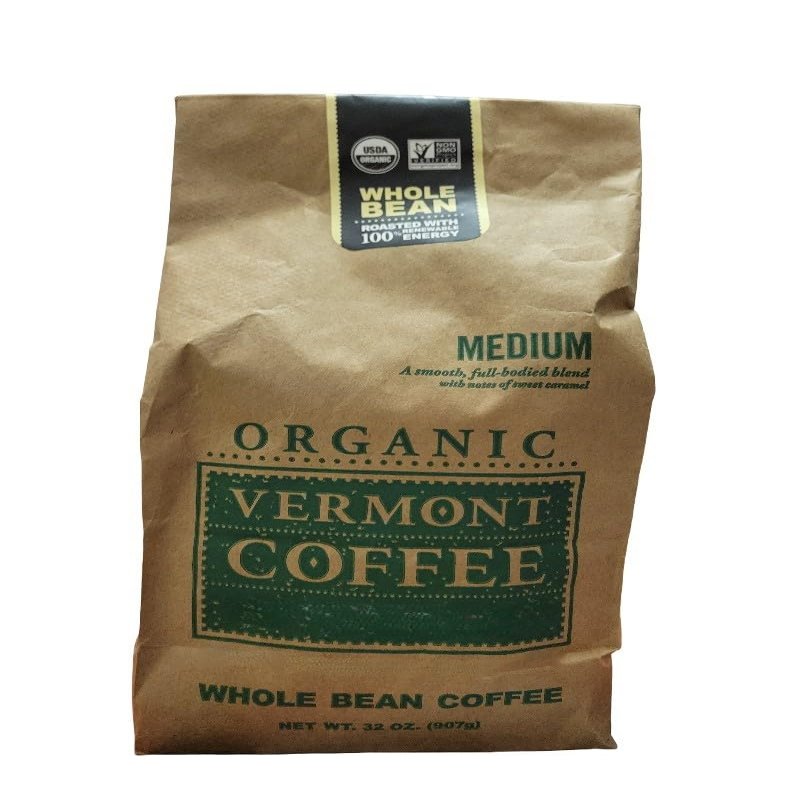 Vermont Organic Whole Arabica Coffee Beans, 32 oz, Made in USA (Dark Roast)