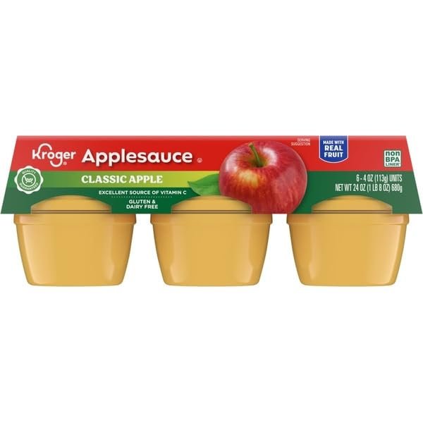 Classic Apple Applesauce Cups 4 oz, 6 Count Fruit Snack Pack