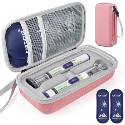Insulated Cooler Travel Case for 2 Zepbound & Mounjaro Injector Pens, TSA Approved Tirzepatide Pen Holder with Ice Pack, Dual-Layer Mesh Pocket, Protection Case for Travel (Pink, Fits 2 Pen)