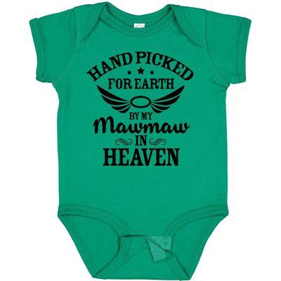 inktastic Handpicked for Earth By My Mawmaw in Heaven with Angel Wings Baby Bodysuit Newborn Kelly Green 37297