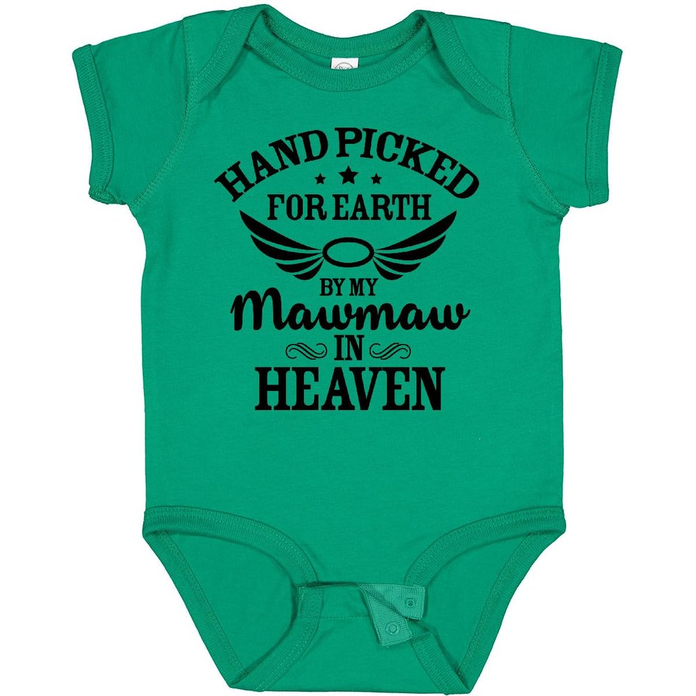 inktastic Handpicked for Earth By My Mawmaw in Heaven with Angel Wings Baby Bodysuit Newborn Kelly Green 37297