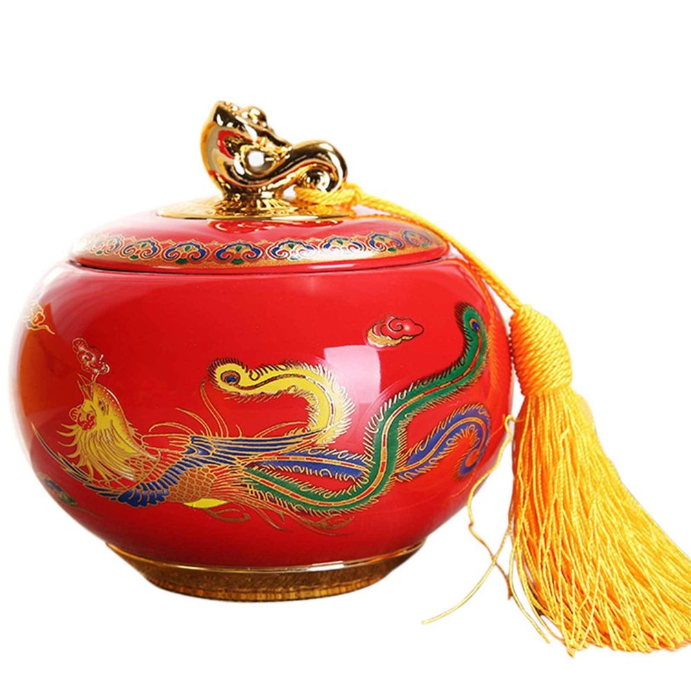Ceramic urns, Pet Medium Urns for Cat Dog Up to 50lbs, Elegant Ceramic Keepsake Urn, Artistic Cremation Funeral(Red)