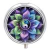 Tai Chi Lotus Mandala Travel Pill Organizer with Mirror Design 3-Compartment Round Pill Box for Purse, Pocket Metal Medicine Case for Vitamins, Supplements, Portable Small Pillcase view 1