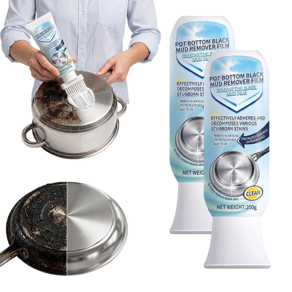 TAQIYEZ Remove Black Seaweed Mud Film For Pots, 2026 Heavy Duty Cookware Cleaner for Burnt Grease and Stains, Powerful Kitchen Degreaser for Stainless Steel Ceramic, Glass and Iron Pans, 2pcs