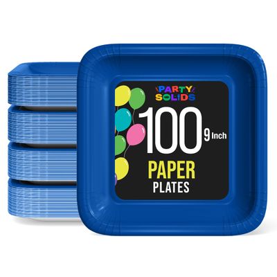 Party Solids 9" Dark Blue Square Plates Disposable Party Plates 50 Pcs Heavy Duty Dark Blue Square Paper Plates Heavy Duty 350 GSM For Picnics, Party's, Dinners, Desserts, Birthdays & Everyday