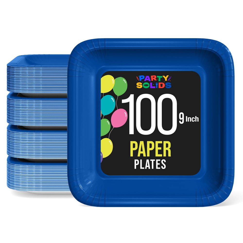Party Solids 9" Dark Blue Square Plates Disposable Party Plates 50 Pcs Heavy Duty Dark Blue Square Paper Plates Heavy Duty 350 GSM For Picnics, Party's, Dinners, Desserts, Birthdays & Everyday