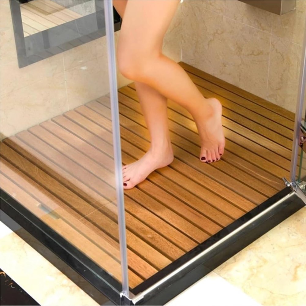 Elevated Waterproof Teak Shower Mat, Non-Slip Solid Wood Bath Mat for Showers & Bathtubs, Perfect for Indoor/Outdoor Use, Stylish & Durable Design