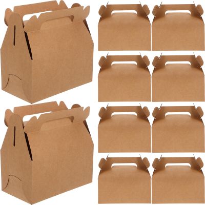 FOYTOKI Candy Treat Boxes Small Reusable 24pcs with Handle Brown Kraft Paper Party Favor Boxes Easy Carrying Festive Gift Packaging for Birthday and Parties