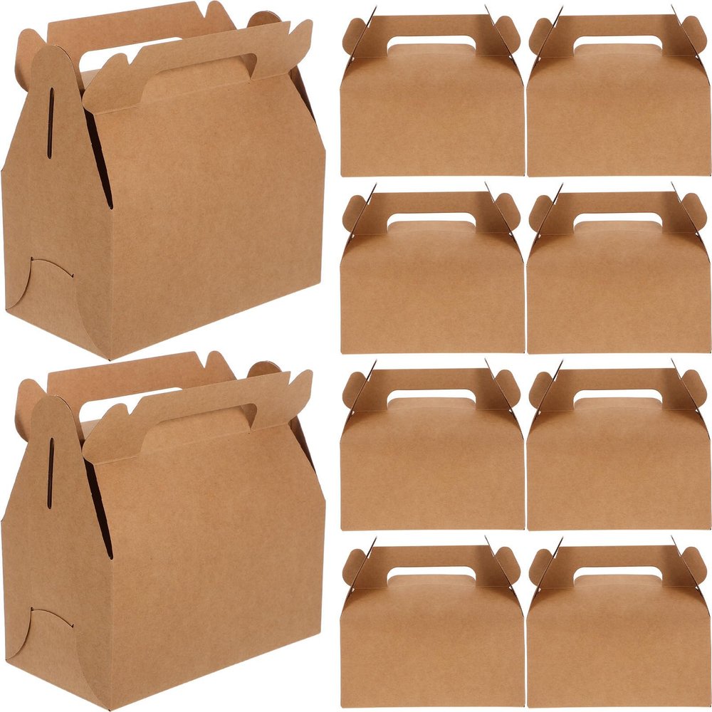 FOYTOKI Candy Treat Boxes Small Reusable 24pcs with Handle Brown Kraft Paper Party Favor Boxes Easy Carrying Festive Gift Packaging for Birthday and Parties