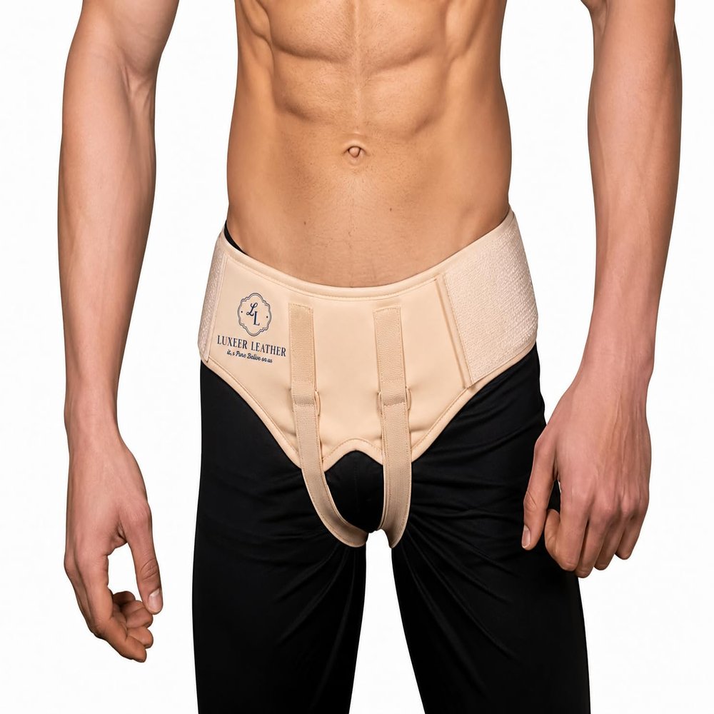 LUXEER Inguinal Hernia Support Belt Truss with Compression Shorts Beige Medium