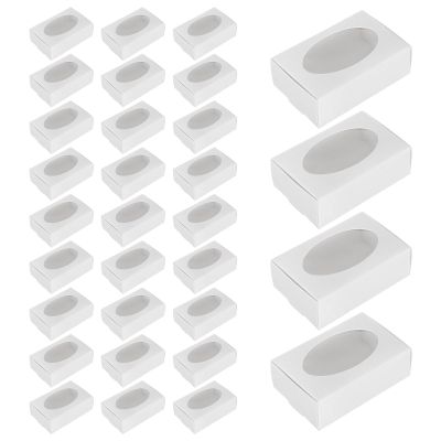 Vaguelly 50pcs Kraft Paper Soap Boxes with Window and Lid, Elegant White Paper Packaging Boxes for Jewelry and Candy, for Gifting Occasions and Daily Storage