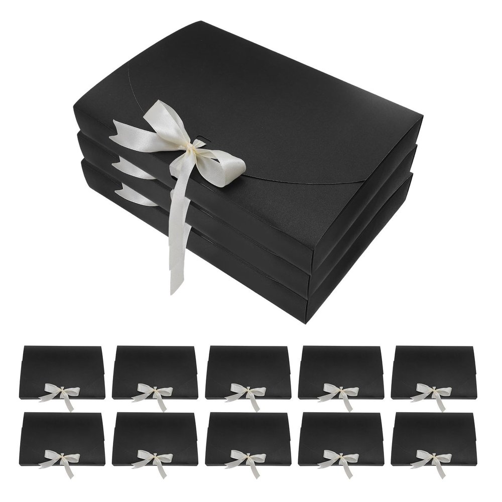 FOYTOKI 20pcs Black Paper Gift Boxes with Ribbon Bowknot for Scarves and Shirts, Premium Sturdy Multievent Usability, for Party Favor and Shower Packaging