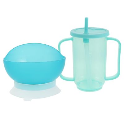 GALPADA Adaptive Spill Proof Feeding Cup and Scoop Bowl Set for Elderly and Disabled with Double Handles, Leakproof Plastic Design, Comfortable for Mealtime and Convalescent Care
