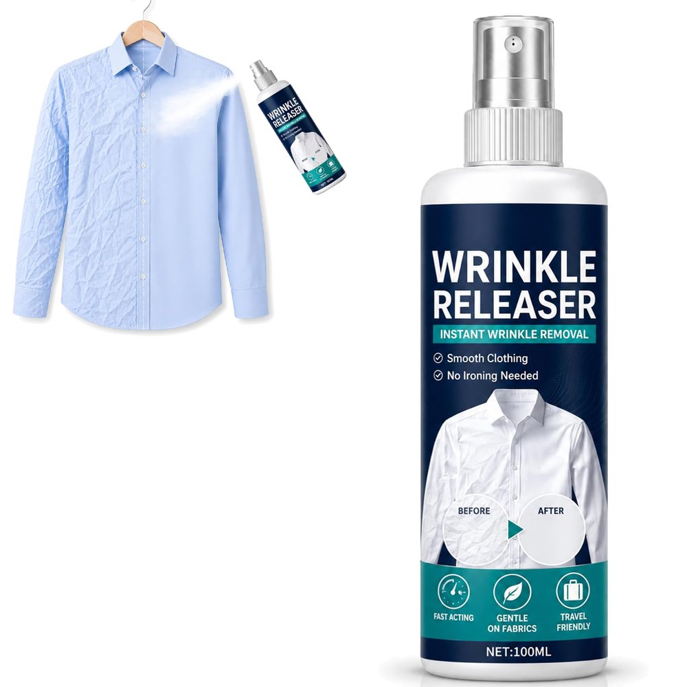 Instant Wrinkle Release No Iron, Travel-Ready, Static-Free & Fresh, 100ml Travel Wrinkle Release Spray, Travel Garment Refresher, Dresses & Business Trips (1PCS)