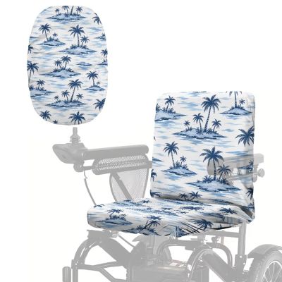 Xorudoydet Blue Palm Tree Island Print Universal Mobility Scooter Seat Cover, Elastic Band & Adjustable Buckle, Washable Seat Protector for Wheelchair Mobility Scooter, Easy Install