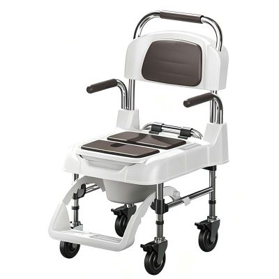 YISHENX 4-in-1 Toilet Chair, Portable Commode Chair, 2-Level Height Adjustment & 5-Angle Footrest, 180 Rotating Padded Armrests, Water-Proof Seat Cushion, Includes Foot Pedal, for Seniors(Mobile)