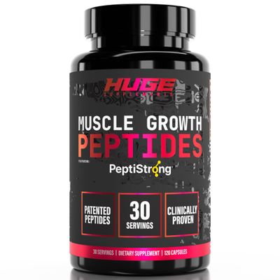 Huge Muscle Growth Peptides, Unique PeptiStrong Peptide Complex, Clinically Studied, Supports Muscle Protein Synthesis, Strength, Performance & Recovery, Advanced Peptide Technology, 30 Servings