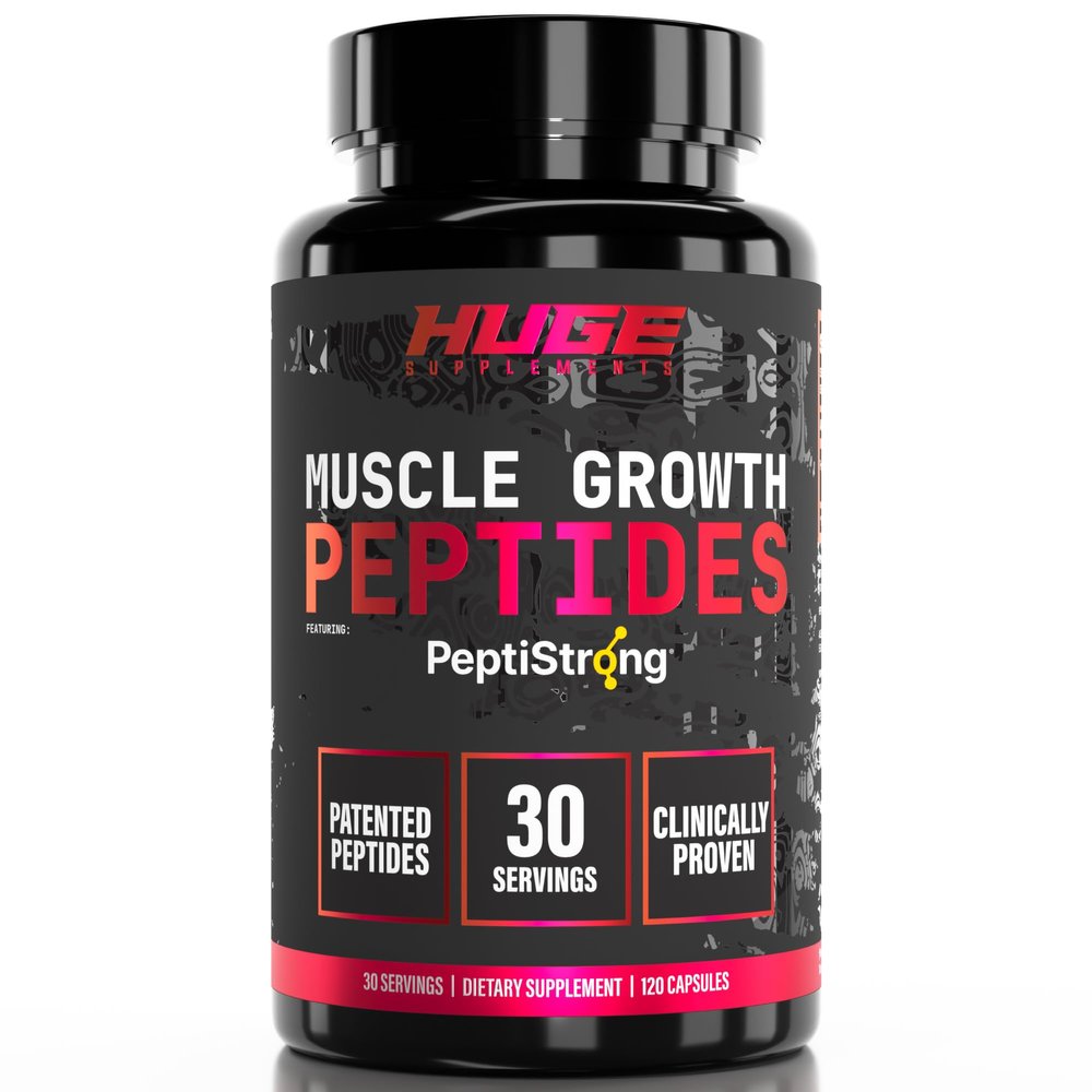 Huge Muscle Growth Peptides, Unique PeptiStrong Peptide Complex, Clinically Studied, Supports Muscle Protein Synthesis, Strength, Performance & Recovery, Advanced Peptide Technology, 30 Servings