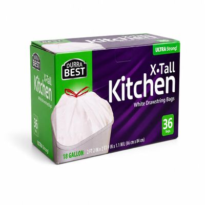 Heavy-Duty Trash Bags 36 count, 18 Gallon White, Ultra Thick Drawstring Garbage Bags Leak-Resistant for Home & Commercial Use, Big Trash Bags, Made in USA
