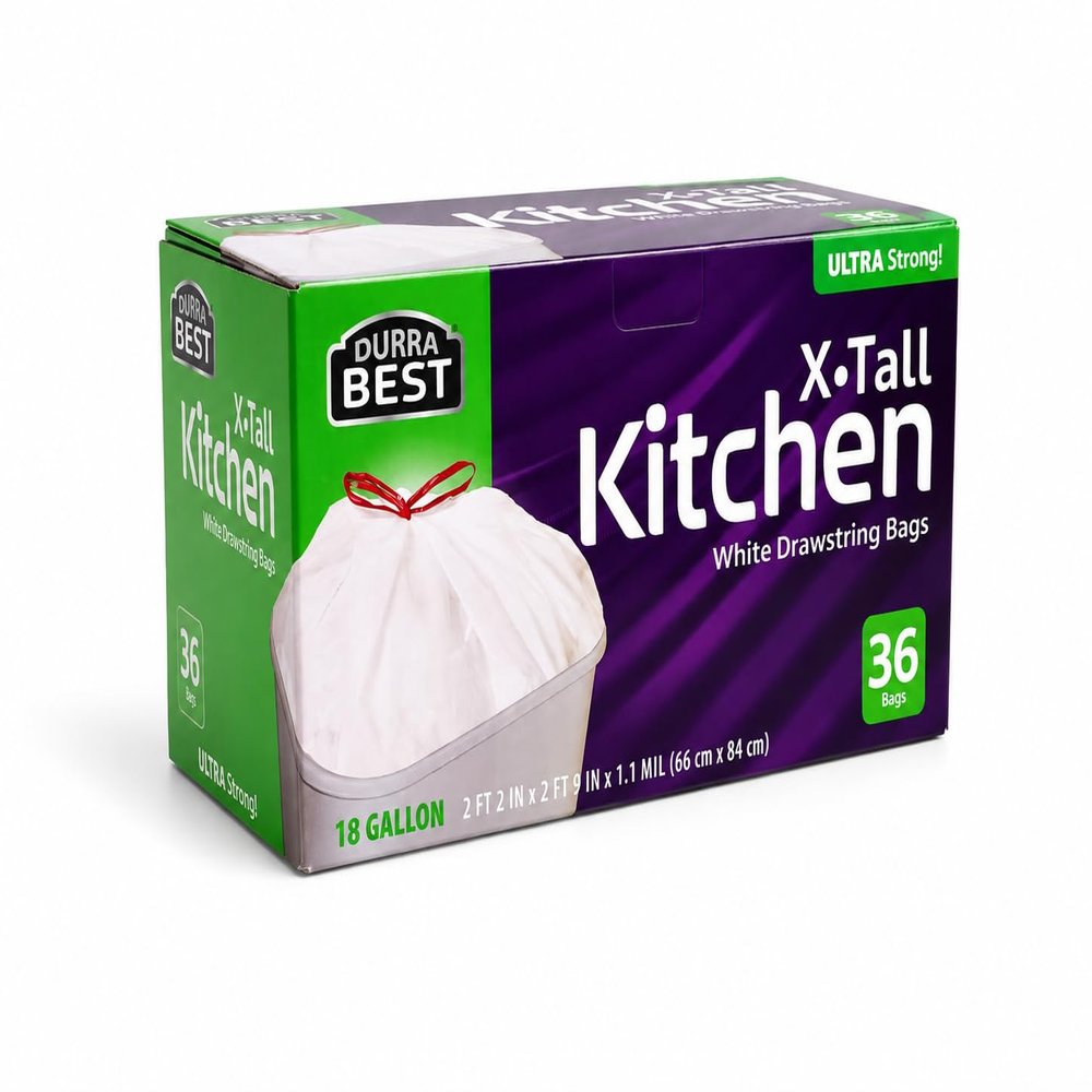 Heavy-Duty Trash Bags 36 count, 18 Gallon White, Ultra Thick Drawstring Garbage Bags Leak-Resistant for Home & Commercial Use, Big Trash Bags, Made in USA