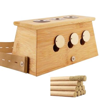 moxibustion Box, Solid Wood Massager, with Moxa Stick Portable Household Whole Body Universal Ai Zhu Remove(3 Holes,Bamboo)