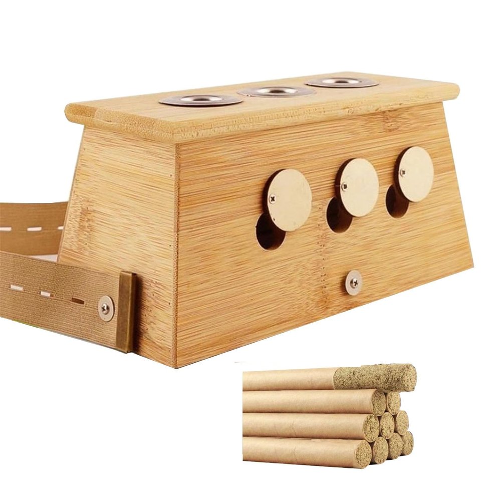 moxibustion Box, Solid Wood Massager, with Moxa Stick Portable Household Whole Body Universal Ai Zhu Remove(3 Holes,Bamboo)