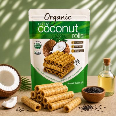 Organic Coconut Rolls, Signature Blend Bulk Family Snack System, Crispy Coconut Milk Rolls with Roasted Black Sesame Seeds, USDA Organic, Gluten Free, Dairy Free, 11 oz