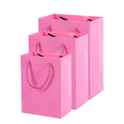 SRJUSV 20Pcs Solid Color Paper Shopping Gift Bags With Handles For Small Business Gifts Flower Wrapping Milk Tea And Coffee Cups(Pink,26x10x21cm)