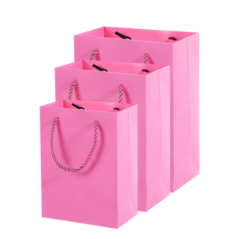 SRJUSV 20Pcs Solid Color Paper Shopping Gift Bags With Handles For Small Business Gifts Flower Wrapping Milk Tea And Coffee Cups(Pink,26x10x21cm)