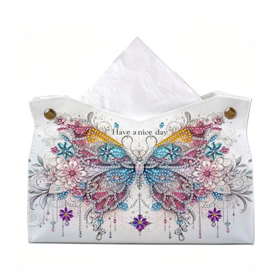 Large Diamond Painting Tissue Box Cover for Adults - DIY Diamond Art Tissue Box Kit with PU Leather Storage Holder,Home Decor Craft Gift for Women,9.4x6.3x5.1 Inches(Ornate Floral Big Butterfly)