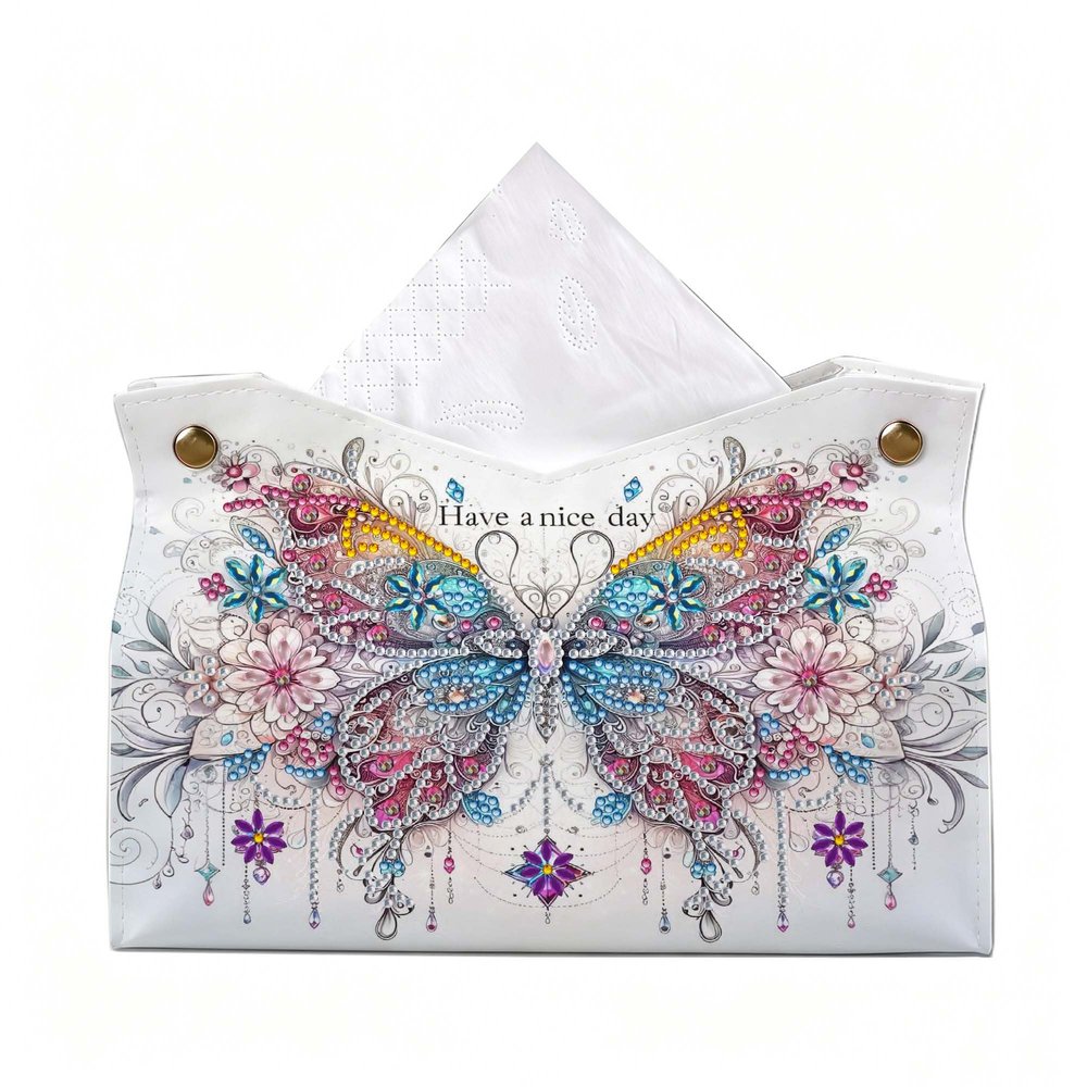 Large Diamond Painting Tissue Box Cover for Adults - DIY Diamond Art Tissue Box Kit with PU Leather Storage Holder,Home Decor Craft Gift for Women,9.4x6.3x5.1 Inches(Ornate Floral Big Butterfly)