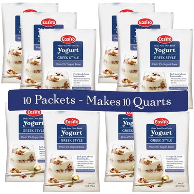 EasiYo Greek Style Plain 2% Yogurt Base (10-pack, 70 Servings) with Live Cultures | Easy & Fresh Homemade Yogurt | Use with EasiYo Maker | New Zealand Milk from Grass Fed Cows