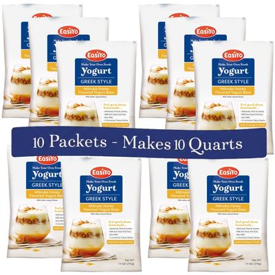 EasiYo Greek Style Manuka Honey Yogurt Base (10-pack, 70 Servings) with Live Cultures | Easy & Fresh Homemade Yogurt | Use with EasiYo Maker | New Zealand Milk from Grass Fed Cows