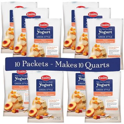 EasiYo Greek Style Peach Yogurt Base (10-pack, 70 Servings) with Live Cultures | Easy & Fresh Homemade Yogurt | Use with EasiYo Maker | New Zealand Milk from Grass Fed Cows