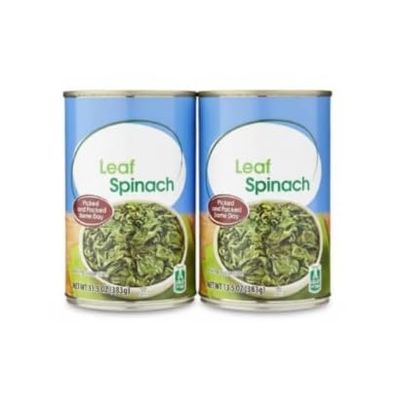 Canned Leaf Spinach, 13.5 oz Can Whole Spinach, Shelf-Stable Vegetable for Cooking- 2 pack