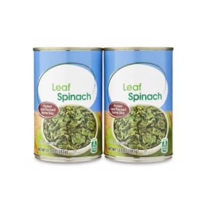 Canned Leaf Spinach, 13.5 oz Can Whole Spinach, Shelf-Stable Vegetable for Cooking- 2 pack