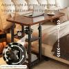 REBHNOH C-Shaped Mobile Bedside Table/Laptop Desk/Writing Desk, Features Dual Layer Storage Shelves and Swivel Casters Ideal for Dining, Working, and Writing Walnut 80cmx40cm/31.4inx15.7in view 3